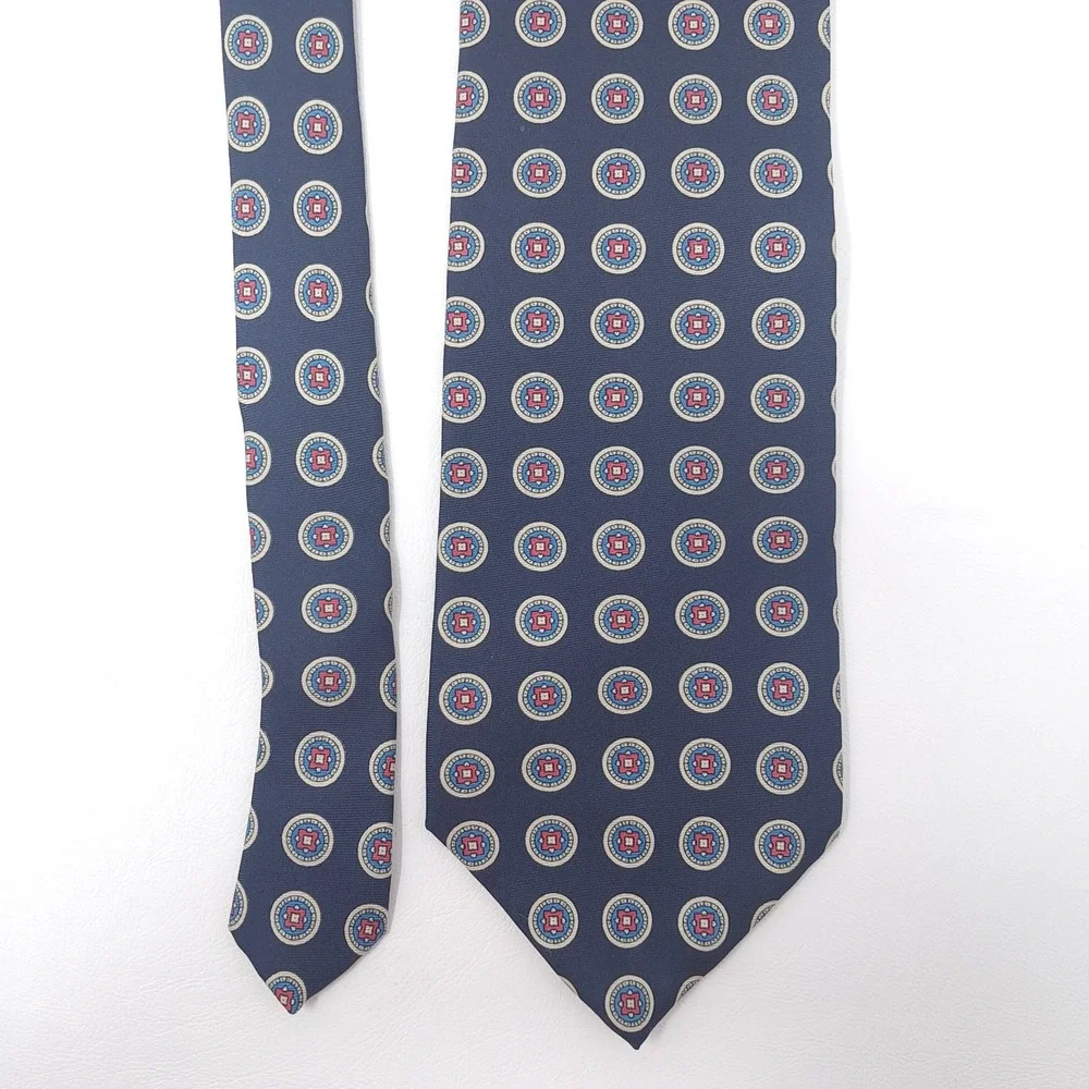 Vtg Christian Dior Monsieur Tie Navy Blue Geometric Silk Woven Italy Made USA